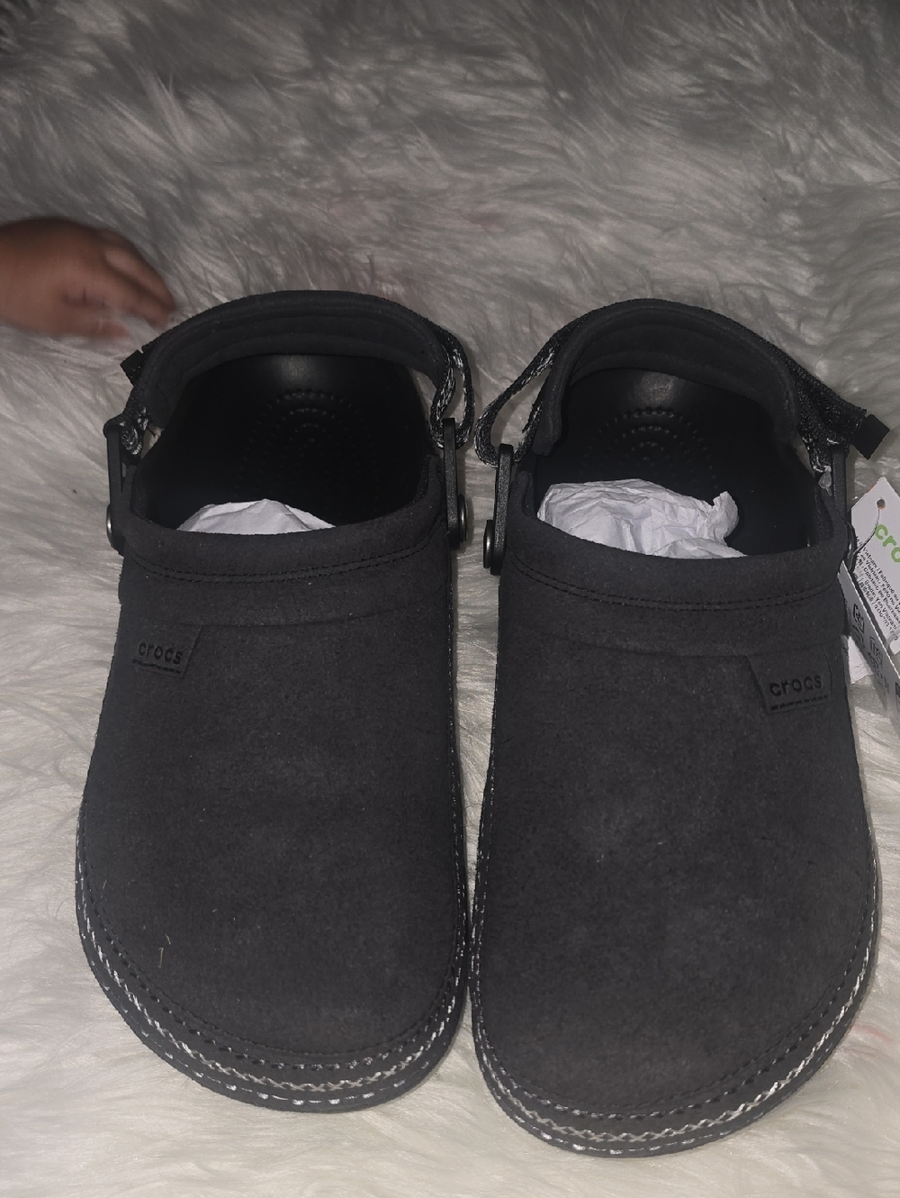 CROCS Black Suede Backstrap Clog